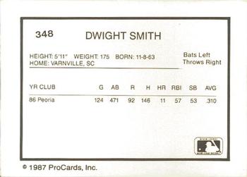 1987 ProCards #348 Dwight Smith Back