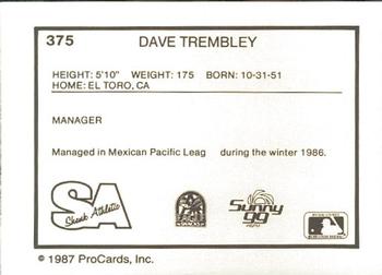 1987 ProCards #375 Dave Trembley Back