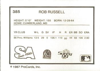 1987 ProCards #385 Rob Russell Back