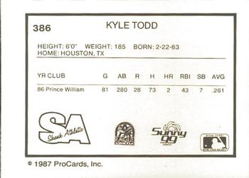 1987 ProCards #386 Kyle Todd Back