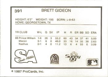 1987 ProCards #391 Brett Gideon Back