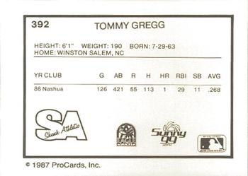 1987 ProCards #392 Tommy Gregg Back