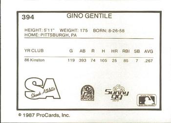 1987 ProCards #394 Gino Gentile Back
