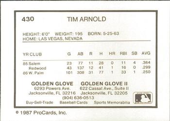 1987 ProCards #430 Tim Arnold Back