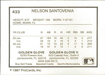 1987 ProCards #433 Nelson Santovenia Back