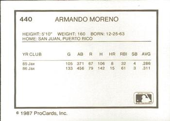 1987 ProCards #440 Armando Moreno Back
