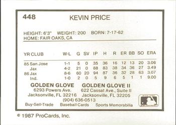1987 ProCards #448 Kevin Price Back