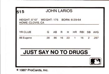 1987 ProCards #515 John Larios Back