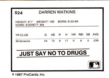 1987 ProCards #524 Darren Watkins Back