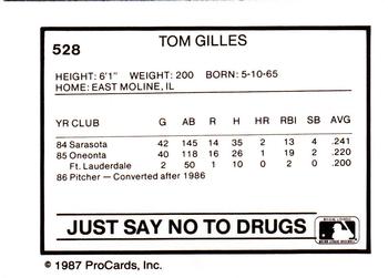 1987 ProCards #528 Tom Gilles Back