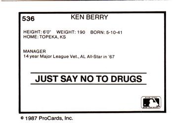 1987 ProCards #536 Ken Berry Back