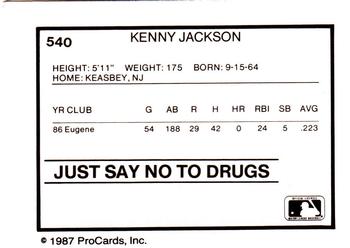 1987 ProCards #540 Kenny Jackson Back
