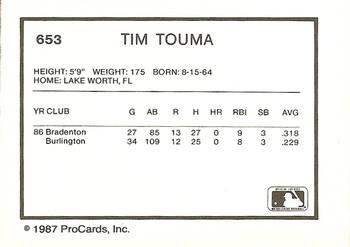 1987 ProCards #653 Tim Touma Back
