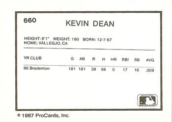 1987 ProCards #660 Kevin Dean Back