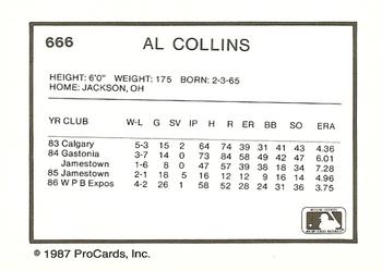 1987 ProCards #666 Al Collins Back