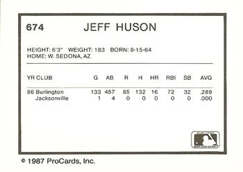 1987 ProCards #674 Jeff Huson Back