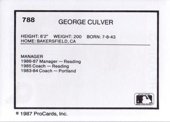 1987 ProCards #788 George Culver Back