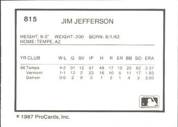 1987 ProCards #815 Jim Jefferson Back