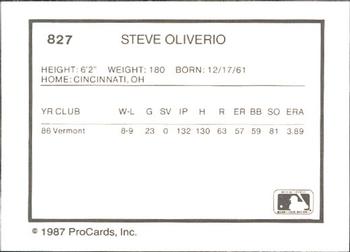 1987 ProCards #827 Steve Oliverio Back