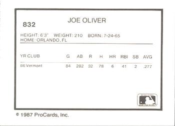 1987 ProCards #832 Joe Oliver Back