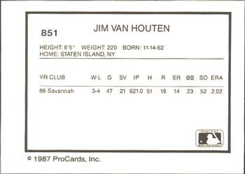 1987 ProCards #851 Jim Van Houten Back