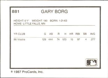 1987 ProCards #881 Gary Borg Back