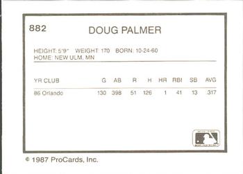 1987 ProCards #882 Doug Palmer Back