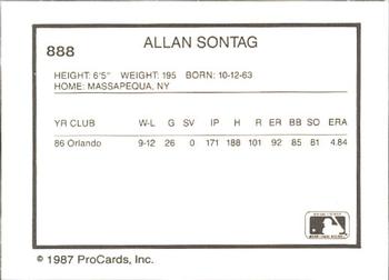 1987 ProCards #888 Alan Sontag Back