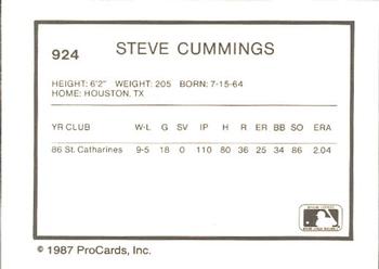1987 ProCards #924 Steve Cummings Back