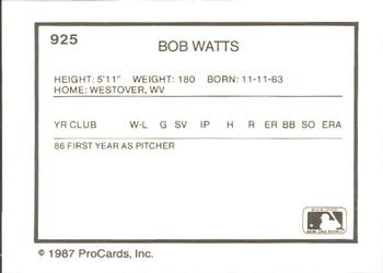 1987 ProCards #925 Bob Watts Back