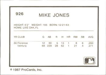 1987 ProCards #926 Mike Jones Back