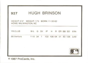 1987 ProCards #927 Hugh Brinson Back
