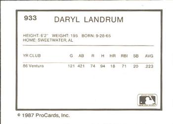 1987 ProCards #933 Darryl Landrum Back