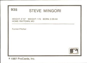 1987 ProCards #935 Steve Mingori Back