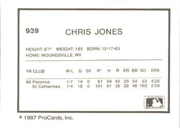 1987 ProCards #939 Chris Jones Back