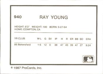 1987 ProCards #940 Ray Young Back