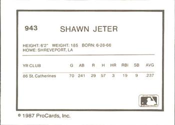 1987 ProCards #943 Shawn Jeter Back