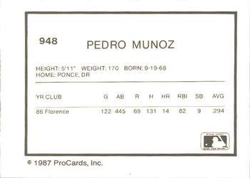 1987 ProCards #948 Pedro Munoz Back