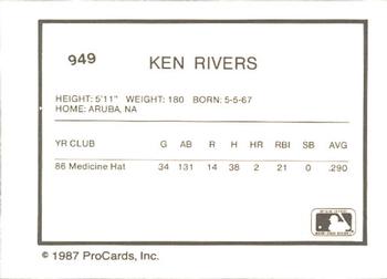 1987 ProCards #949 Ken Rivers Back