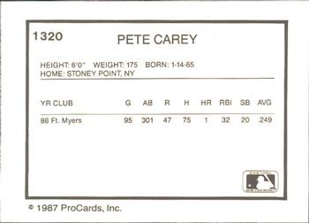 1987 ProCards #1320 Pete Carey Back