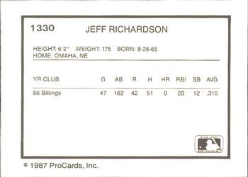 1987 ProCards #1330 Jeff Richardson Back