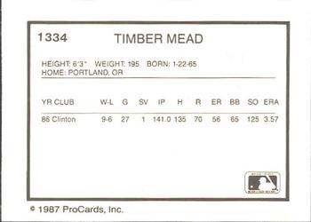 1987 ProCards #1334 Timber Mead Back