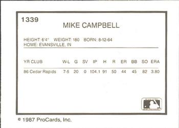 1987 ProCards #1339 Mike Campbell Back