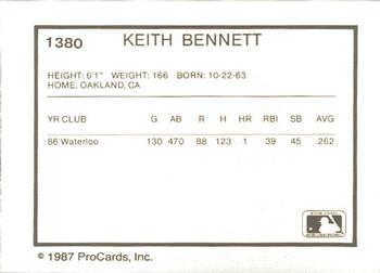 1987 ProCards #1380 Keith Bennett Back