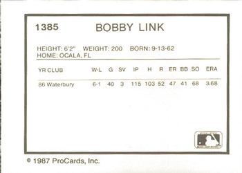 1987 ProCards #1385 Bobby Link Back
