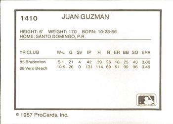 1987 ProCards #1410 Juan Guzman Back
