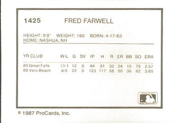 1987 ProCards #1425 Fred Farwell Back