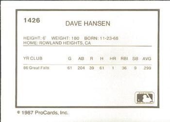 1987 ProCards #1426 Dave Hansen Back