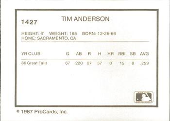 1987 ProCards #1427 Tim Anderson Back