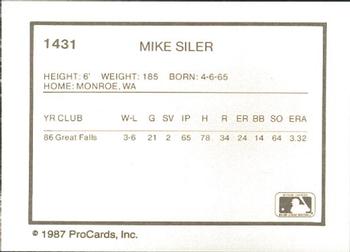 1987 ProCards #1431 Mike Siler Back